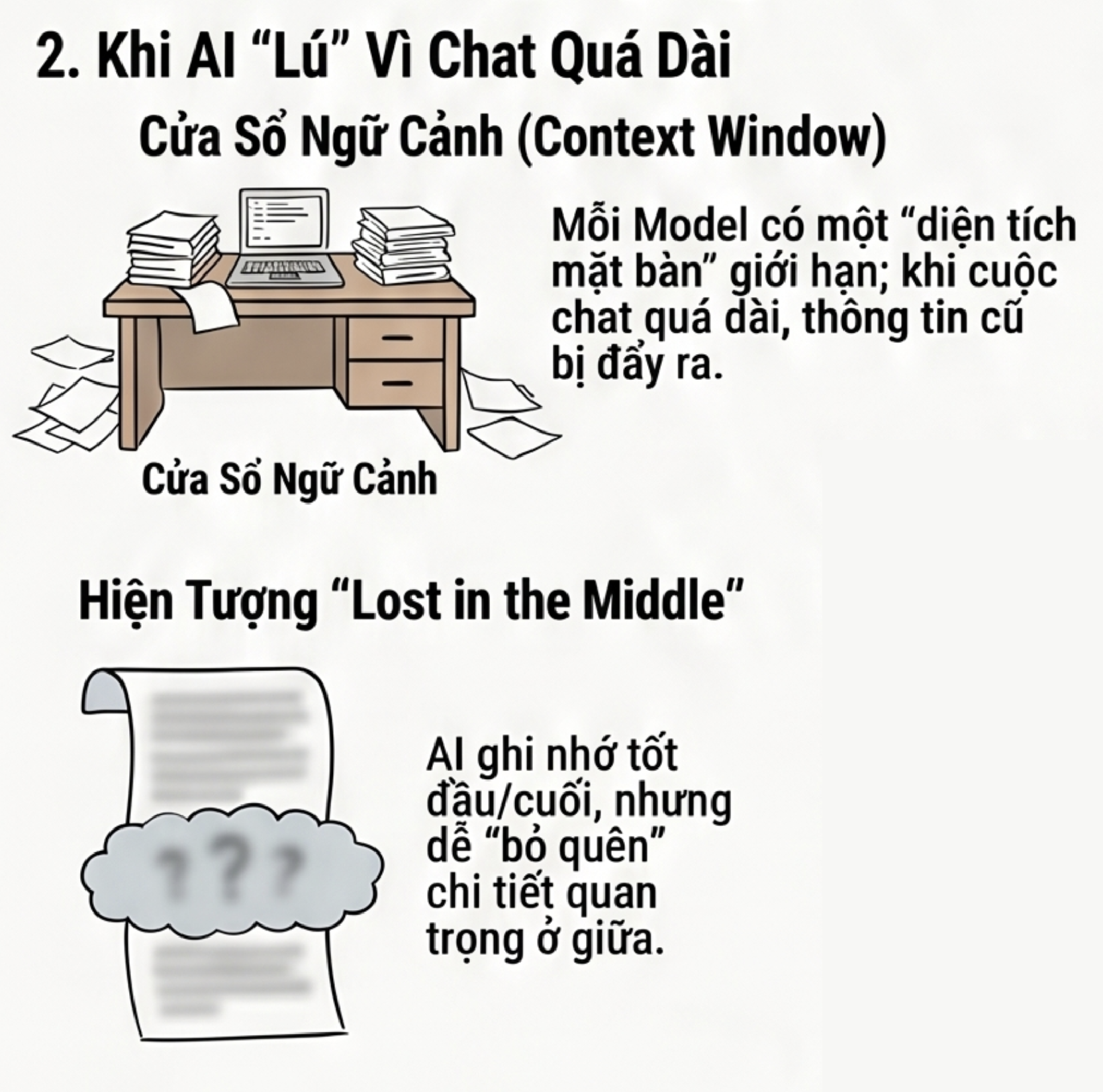 Minh họa cho vấp lần 2: context window và hiện tượng AI bị quá tải ngữ cảnh